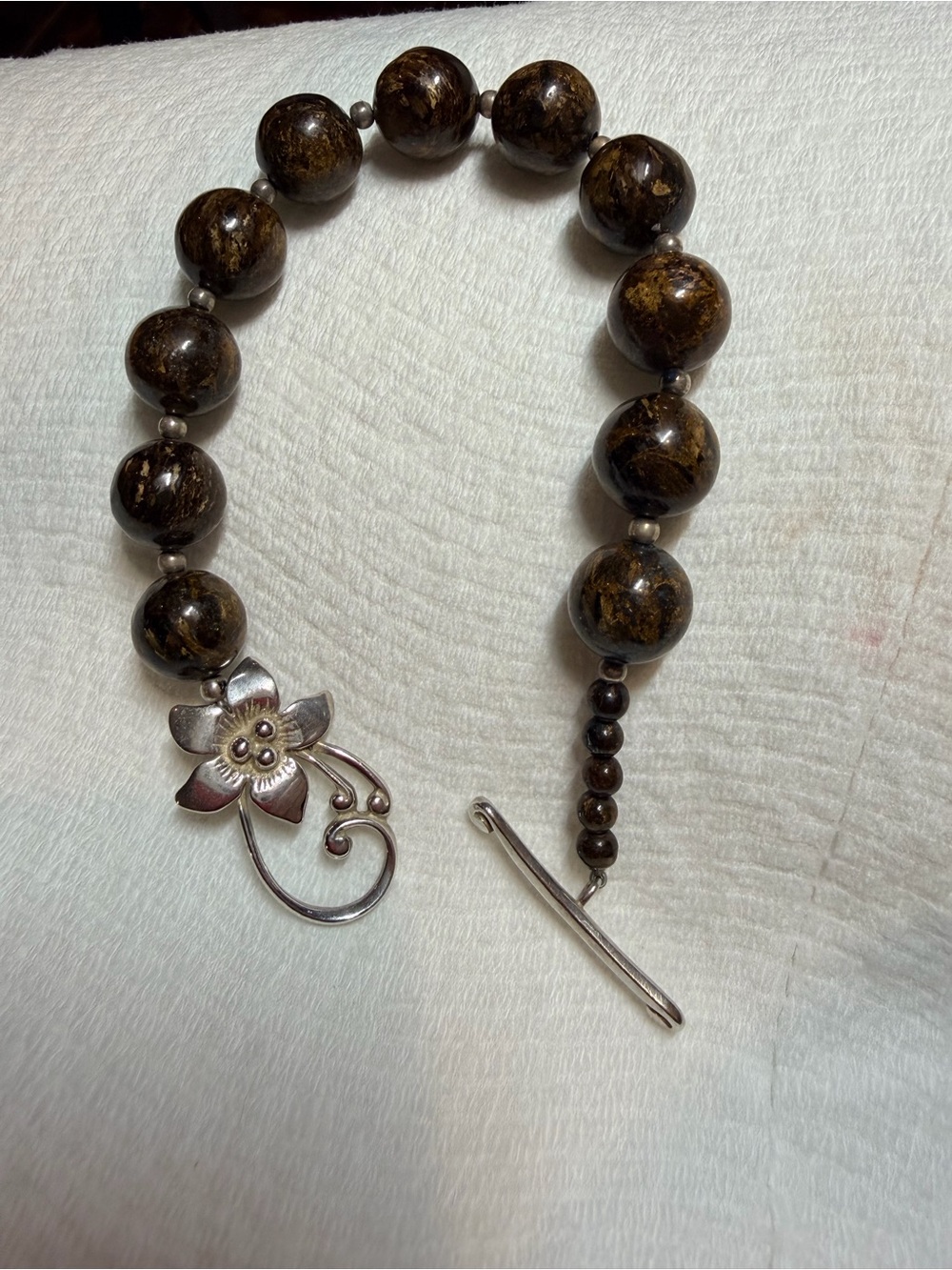 Silpada Vintage Sterling with Bronzite Beads and a Beautiful
Flower Toggle Clasp